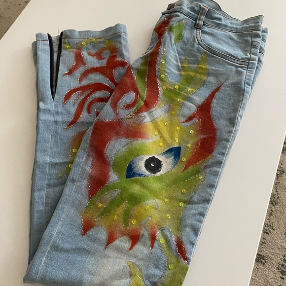 CUSTOM Handmade Y2K Dragon Split Hem Jeans - Picture 9 of 10